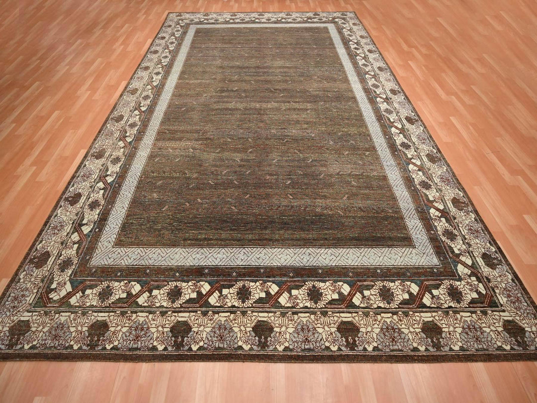 9'11" x 14'1" New Hand Knotted Brown Wool Rectangle Oriental Rug - MOA10275888