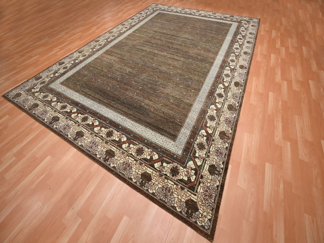 9'11" x 14'1" New Hand Knotted Brown Wool Rectangle Oriental Rug - MOA10275888