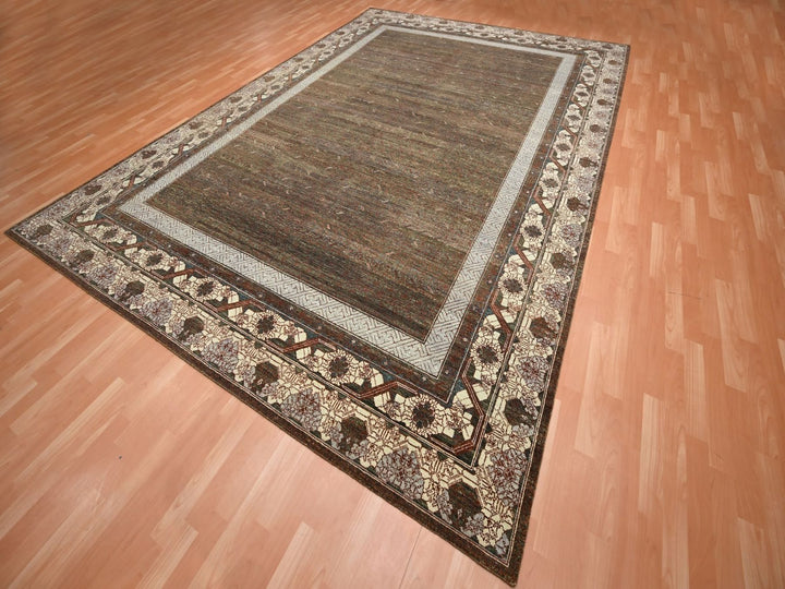 9'11" x 14'1" New Hand Knotted Brown Wool Rectangle Oriental Rug - MOA10275888