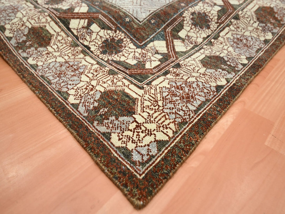 9'11" x 14'1" New Hand Knotted Brown Wool Rectangle Oriental Rug - MOA10275888
