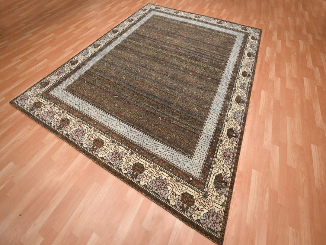 8'0" x 10'3" New Hand Knotted Brown Wool Rectangle Oriental Rug - MOA10275889