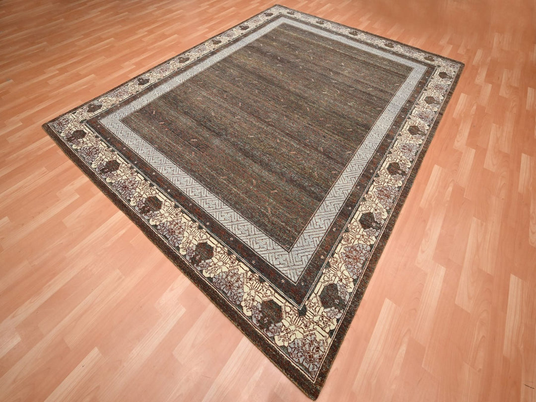 8'0" x 10'1" New Hand Knotted Brown Wool Rectangle Oriental Rug - MOA10275890