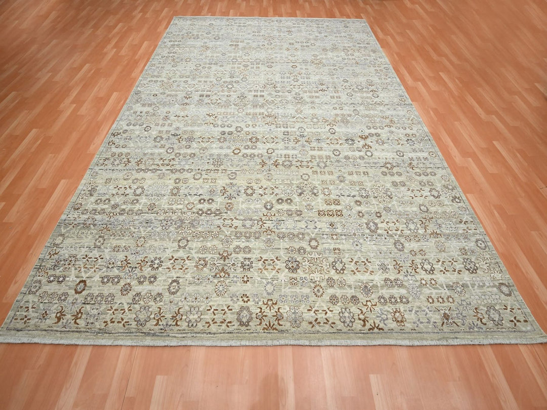 8'11" x 11'11" New Hand Knotted Beige Wool Rectangle Oriental Rug - MOA10275891