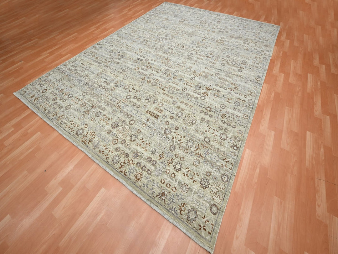 8'11" x 11'11" New Hand Knotted Beige Wool Rectangle Oriental Rug - MOA10275891