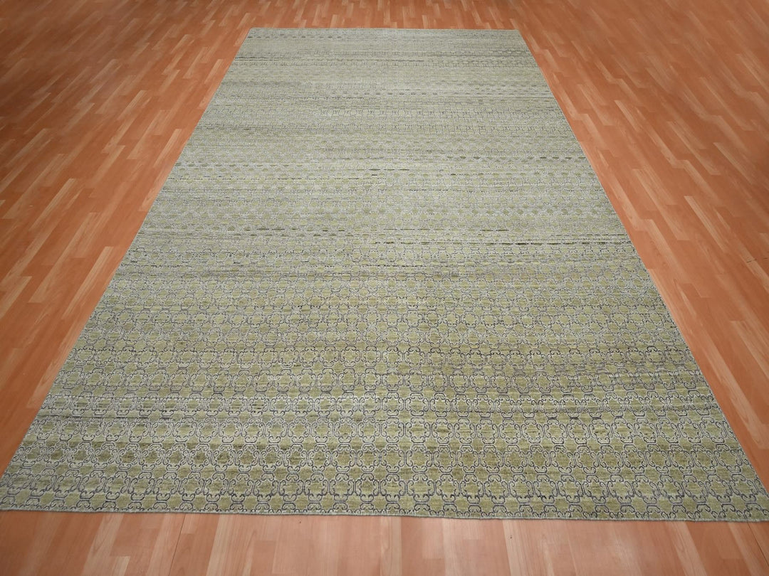 9'1" x 12'1" New Hand Knotted Green Wool Rectangle Oriental Rug - MOA10275892