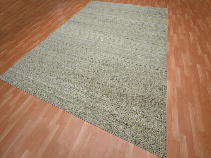 9'1" x 12'1" New Hand Knotted Green Wool Rectangle Oriental Rug - MOA10275892
