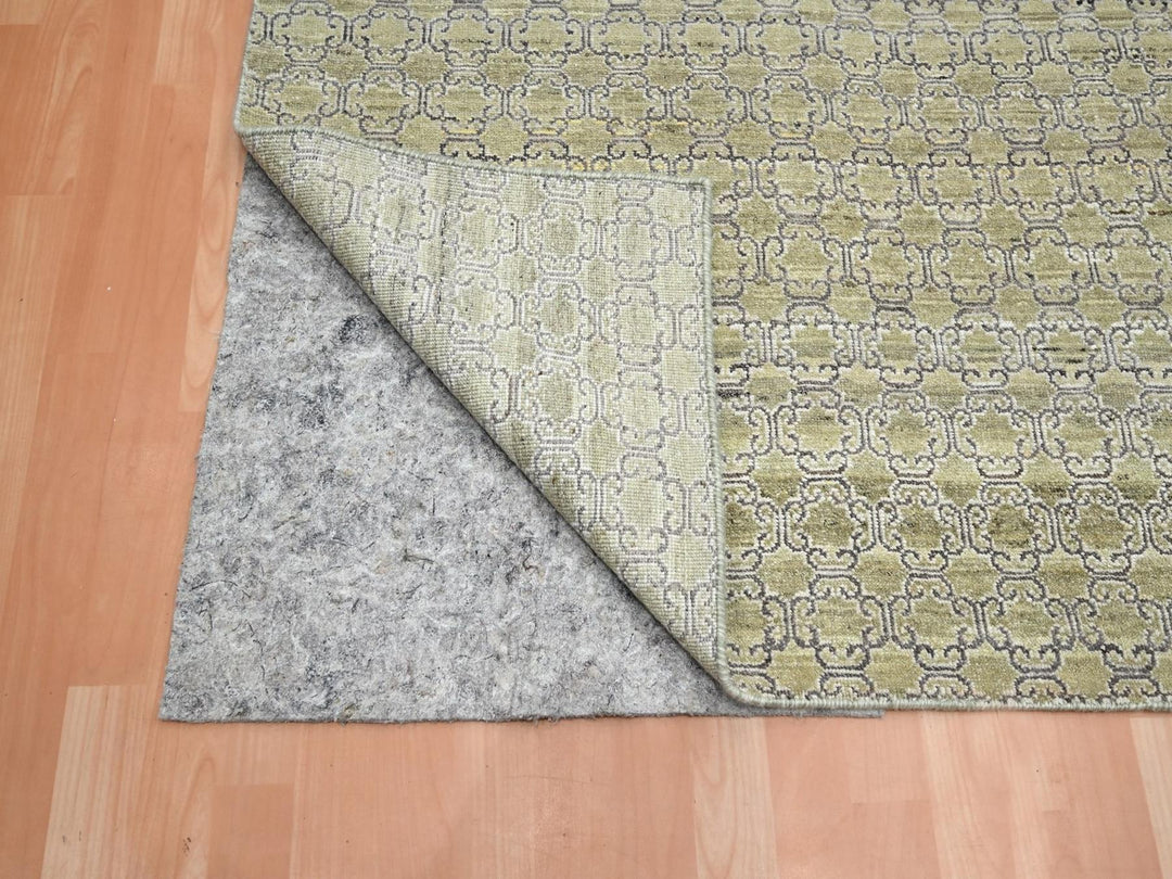 9'1" x 12'1" New Hand Knotted Green Wool Rectangle Oriental Rug - MOA10275892