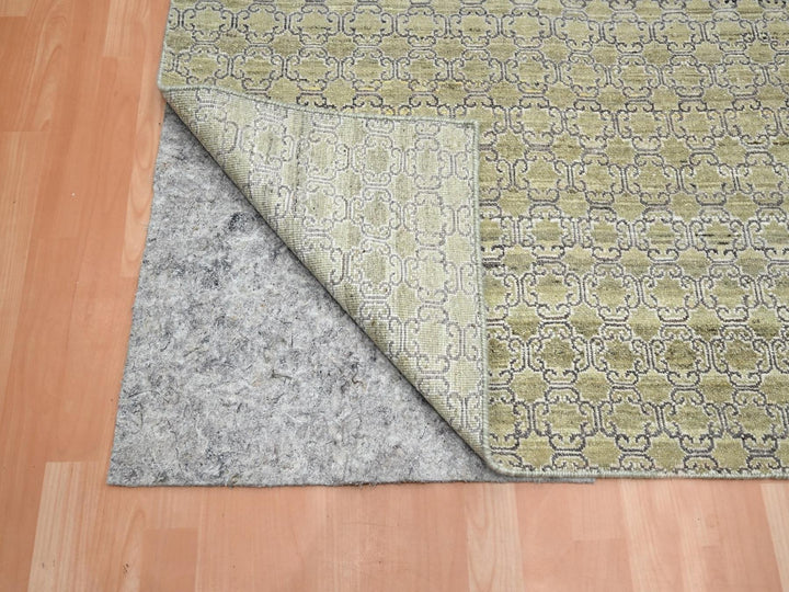 9'1" x 12'1" New Hand Knotted Green Wool Rectangle Oriental Rug - MOA10275892