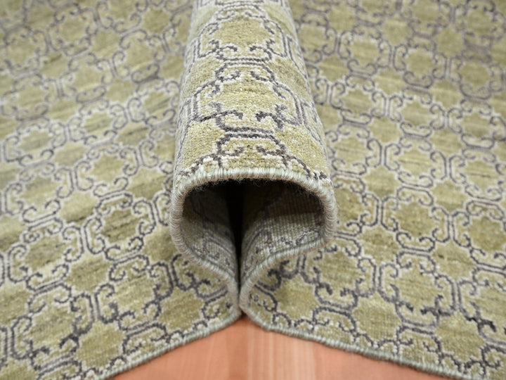 9'1" x 12'1" New Hand Knotted Green Wool Rectangle Oriental Rug - MOA10275892