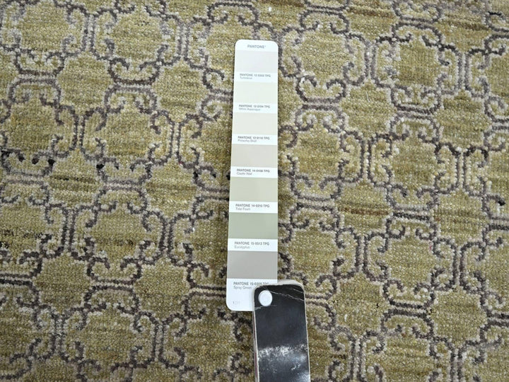 9'1" x 12'1" New Hand Knotted Green Wool Rectangle Oriental Rug - MOA10275892