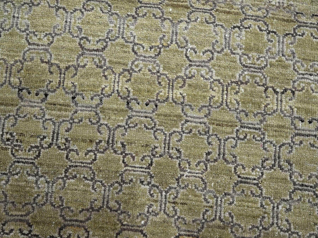 9'1" x 12'1" New Hand Knotted Green Wool Rectangle Oriental Rug - MOA10275892