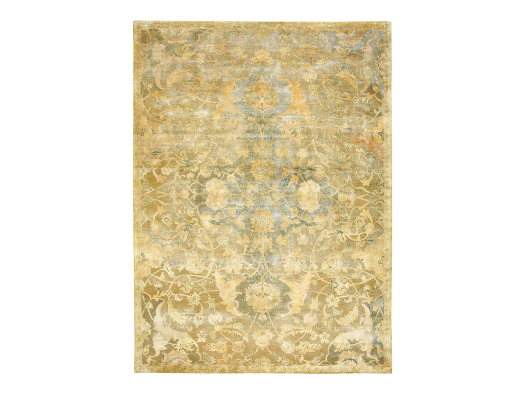 8'11" x 12'3" New Hand Knotted Yellow Silk Rectangle Oriental Rug - MOA10275893