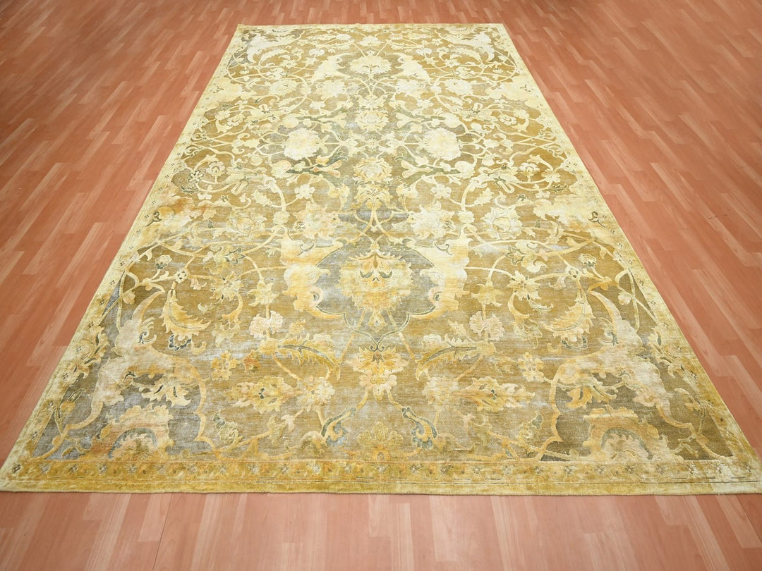 8'11" x 12'3" New Hand Knotted Yellow Silk Rectangle Oriental Rug - MOA10275893