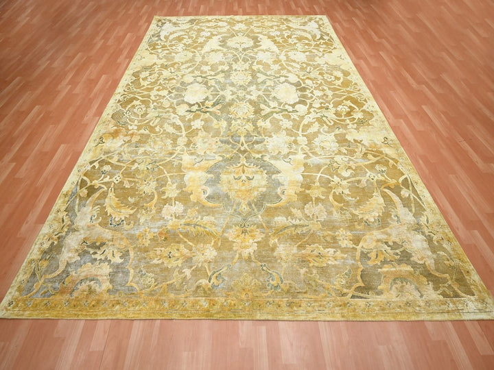 8'11" x 12'3" New Hand Knotted Yellow Silk Rectangle Oriental Rug - MOA10275893