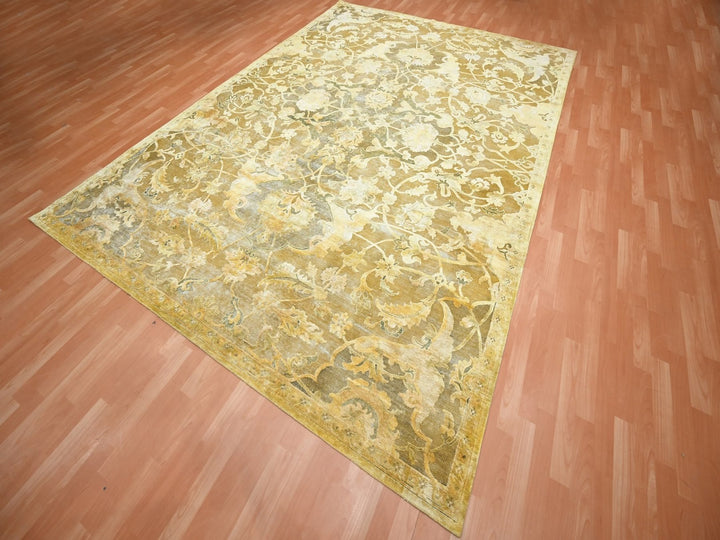 8'11" x 12'3" New Hand Knotted Yellow Silk Rectangle Oriental Rug - MOA10275893