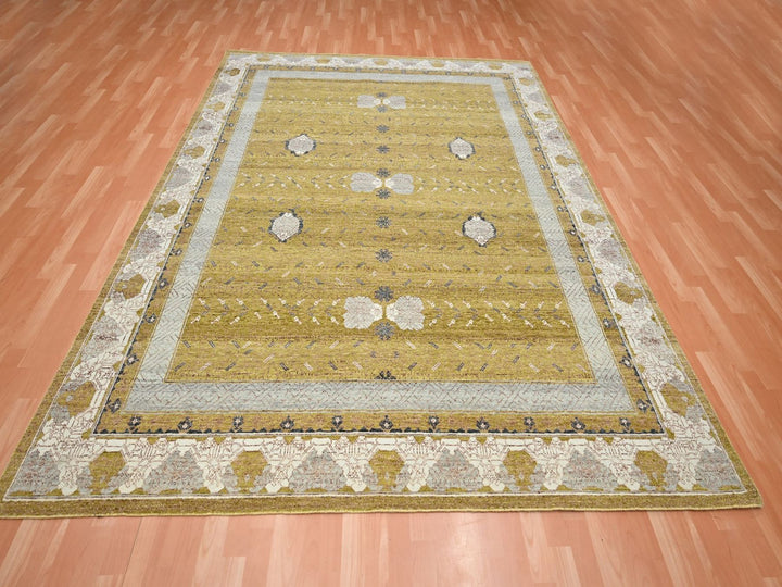 8'1" x 10'1" New Hand Knotted Yellow Wool Rectangle Oriental Rug - MOA10275895