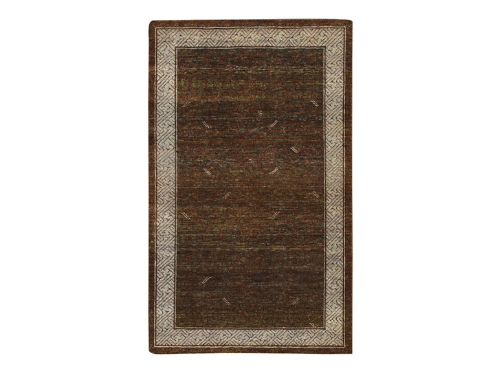 3'2" x 5'2" New Hand Knotted Brown Wool Rectangle Oriental Rug - MOA10275897
