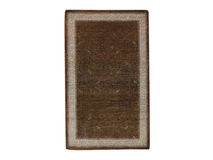 3'2" x 5'2" New Hand Knotted Brown Wool Rectangle Oriental Rug - MOA10275898