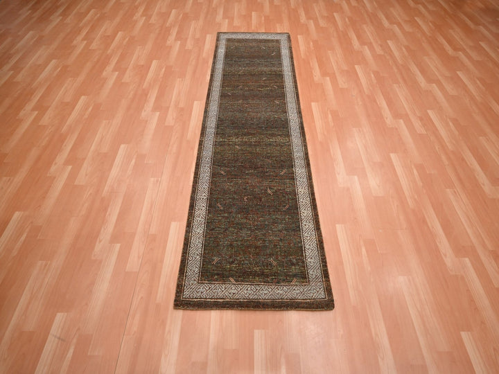 2'7" x 8'2" New Hand Knotted Brown Wool Runner Oriental Rug - MOA10275899