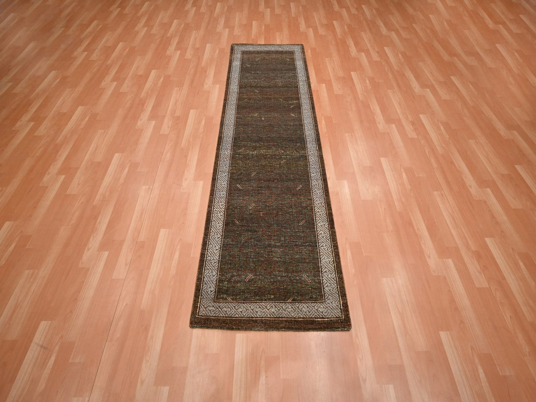 2'7" x 8'2" New Hand Knotted Brown Wool Runner Oriental Rug - MOA10275900