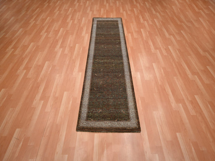 2'7" x 8'2" New Hand Knotted Brown Wool Runner Oriental Rug - MOA10275900