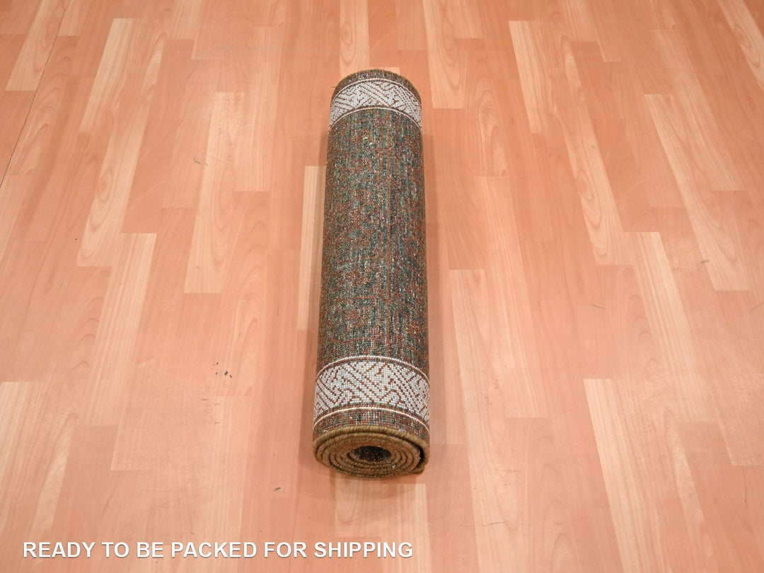 2'7" x 8'2" New Hand Knotted Brown Wool Runner Oriental Rug - MOA10275900