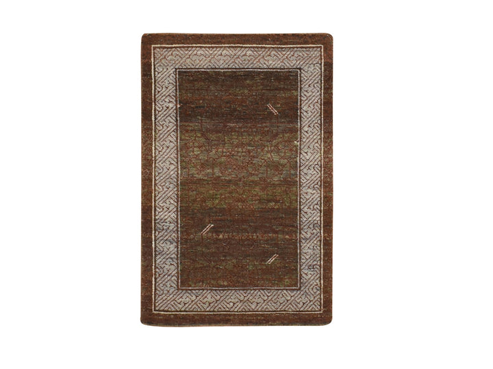 2'0" x 3'2" New Hand Knotted Brown Wool Rectangle Oriental Rug - MOA10275904