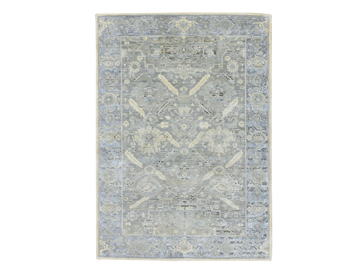 5'2" x 7'4" New Hand Knotted Grey Silk Rectangle Oriental Rug - MOA10275906