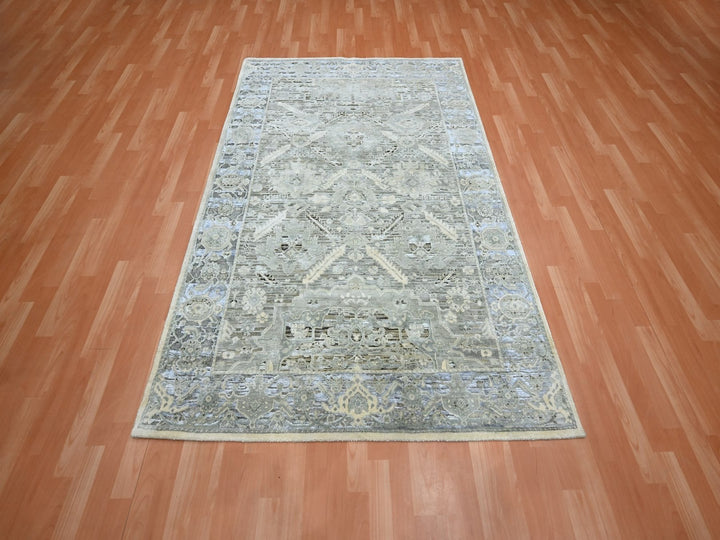 5'2" x 7'4" New Hand Knotted Grey Silk Rectangle Oriental Rug - MOA10275906