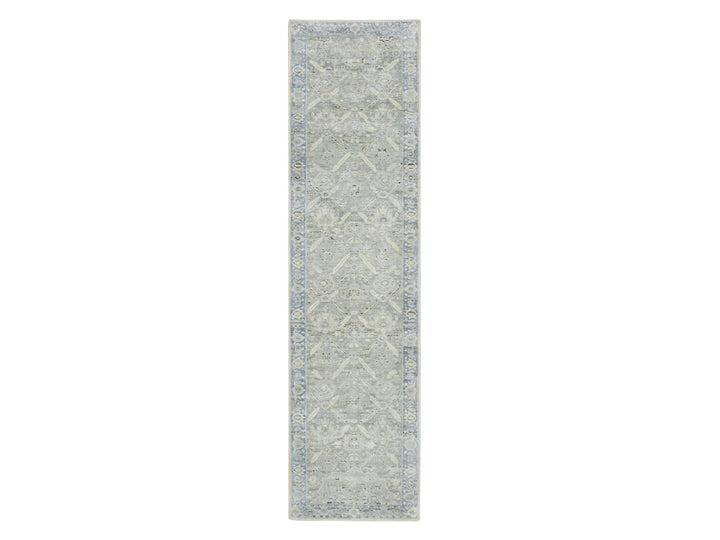 2'7" x 10'1" New Hand Knotted Grey Silk Runner Oriental Rug - MOA10275907