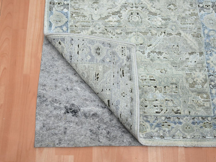 2'7" x 10'1" New Hand Knotted Grey Silk Runner Oriental Rug - MOA10275907