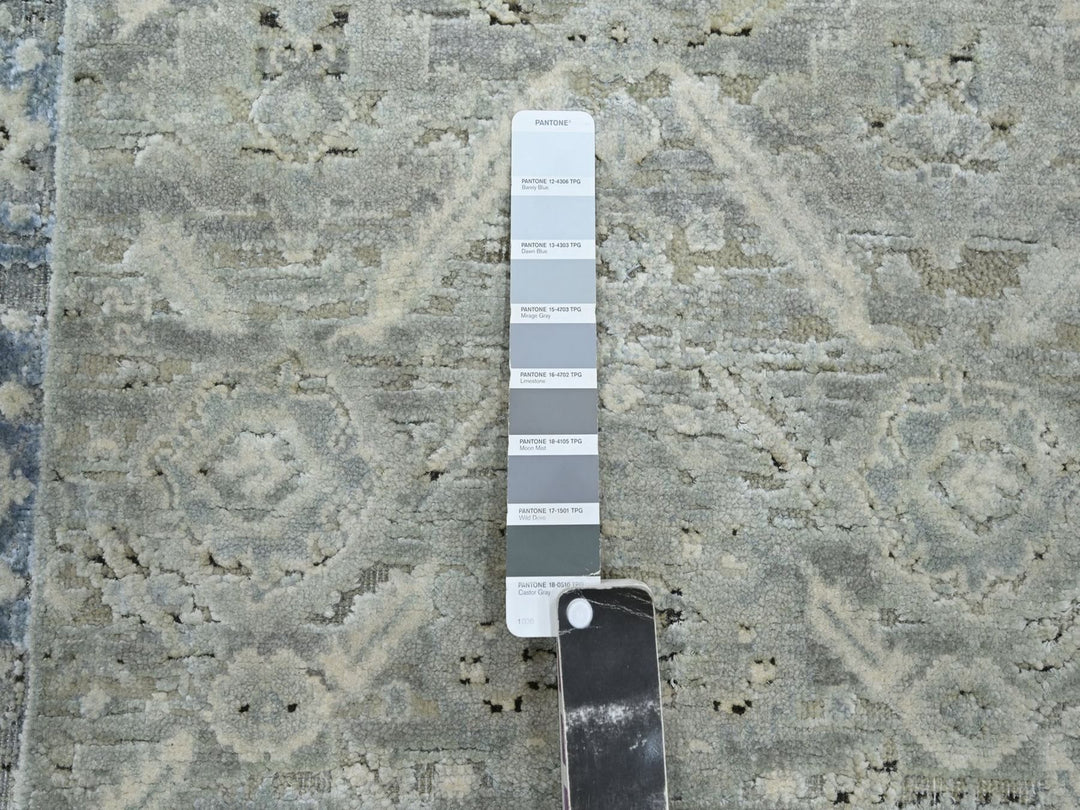 2'7" x 10'1" New Hand Knotted Grey Silk Runner Oriental Rug - MOA10275907