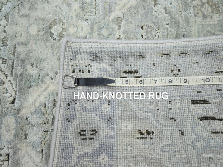 2'7" x 10'1" New Hand Knotted Grey Silk Runner Oriental Rug - MOA10275907