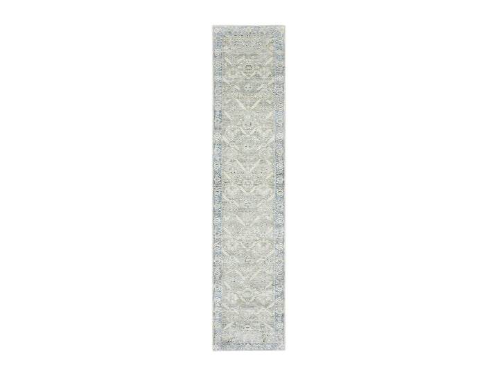 2'7" x 12'0" New Hand Knotted Grey Silk Runner Oriental Rug - MOA10275908