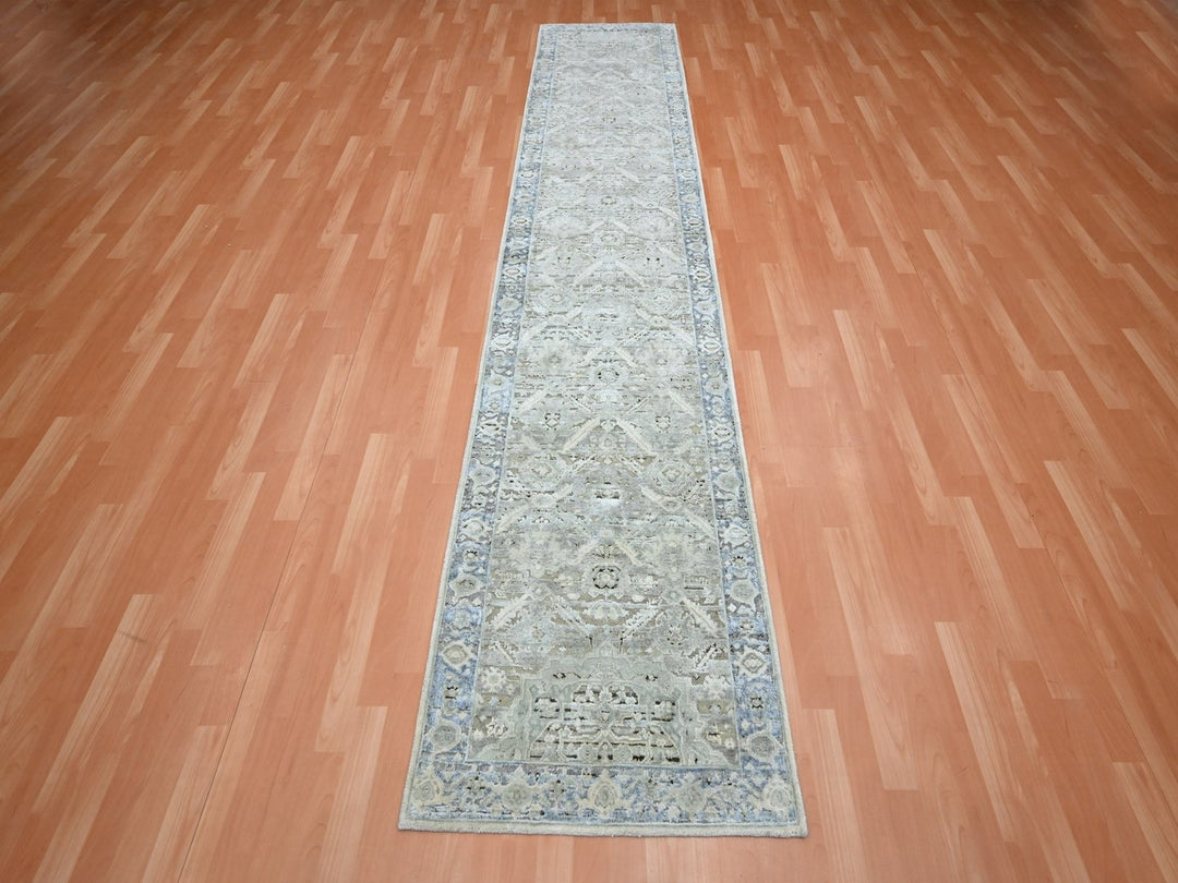 2'7" x 12'0" New Hand Knotted Grey Silk Runner Oriental Rug - MOA10275908