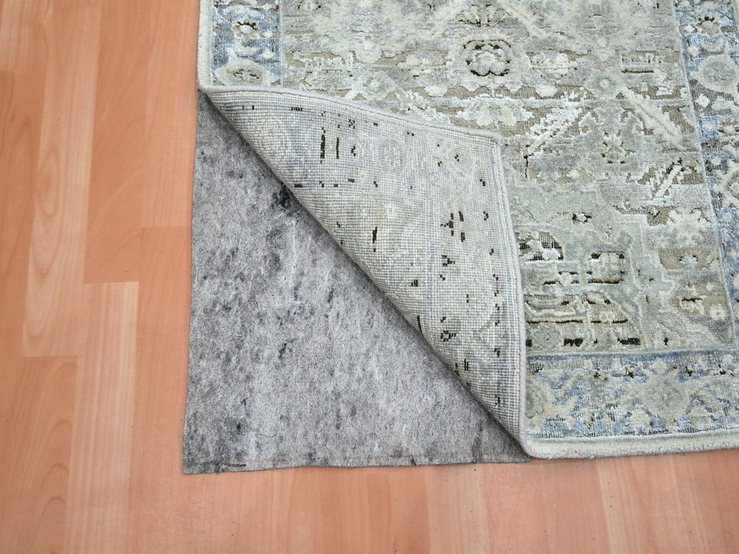 2'7" x 12'0" New Hand Knotted Grey Silk Runner Oriental Rug - MOA10275908