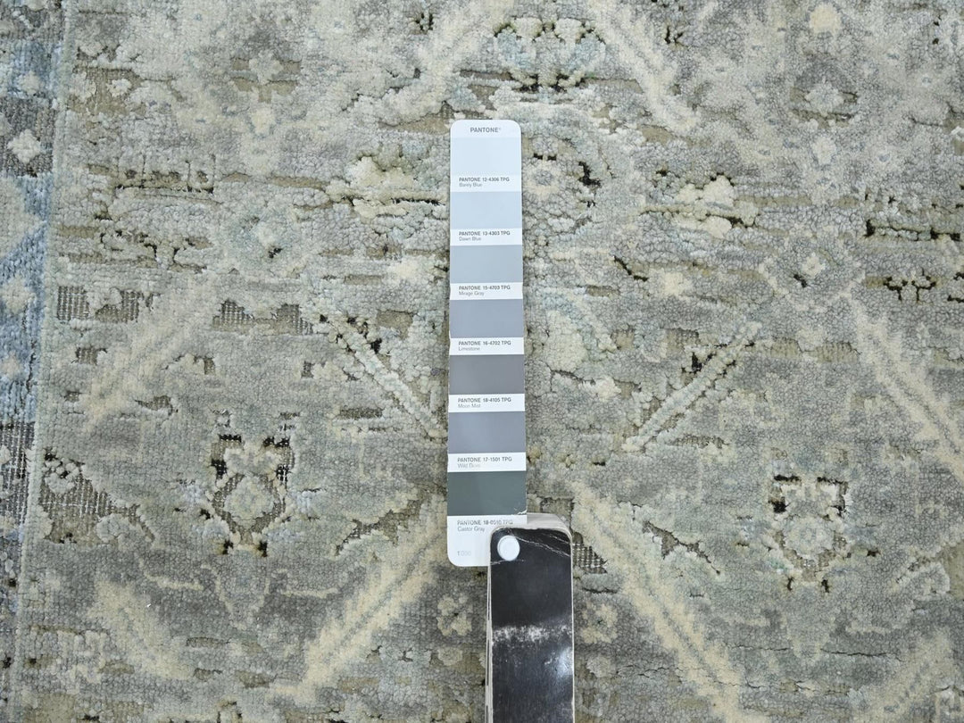 2'7" x 12'0" New Hand Knotted Grey Silk Runner Oriental Rug - MOA10275908