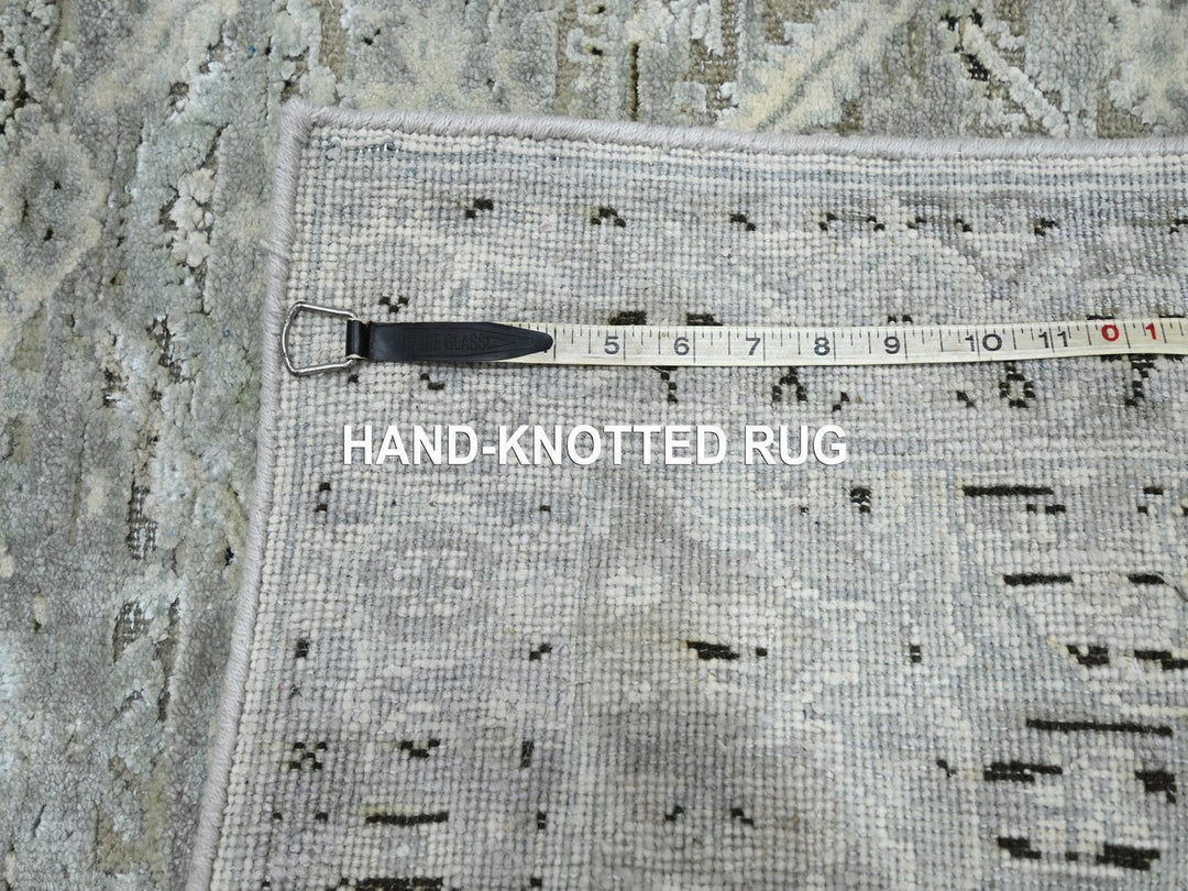 2'7" x 12'0" New Hand Knotted Grey Silk Runner Oriental Rug - MOA10275908