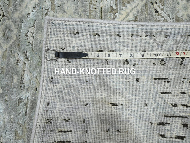 2'7" x 12'0" New Hand Knotted Grey Silk Runner Oriental Rug - MOA10275908