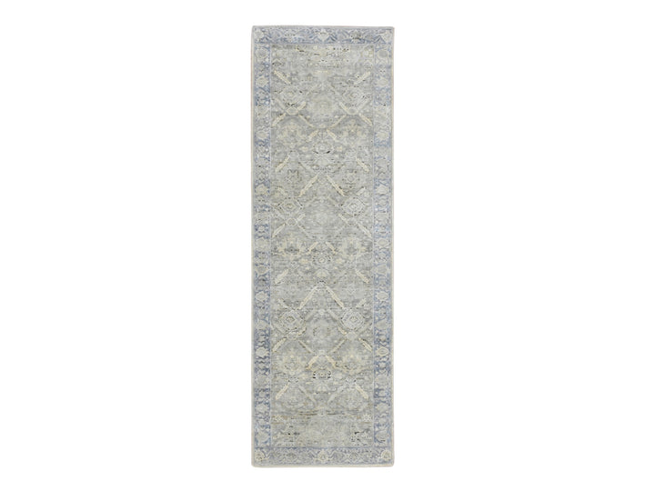 2'6" x 8'0" New Hand Knotted Grey Silk Runner Oriental Rug - MOA10275909