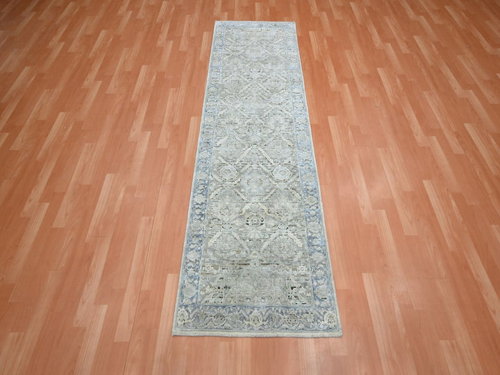 2'6" x 8'0" New Hand Knotted Grey Silk Runner Oriental Rug - MOA10275909