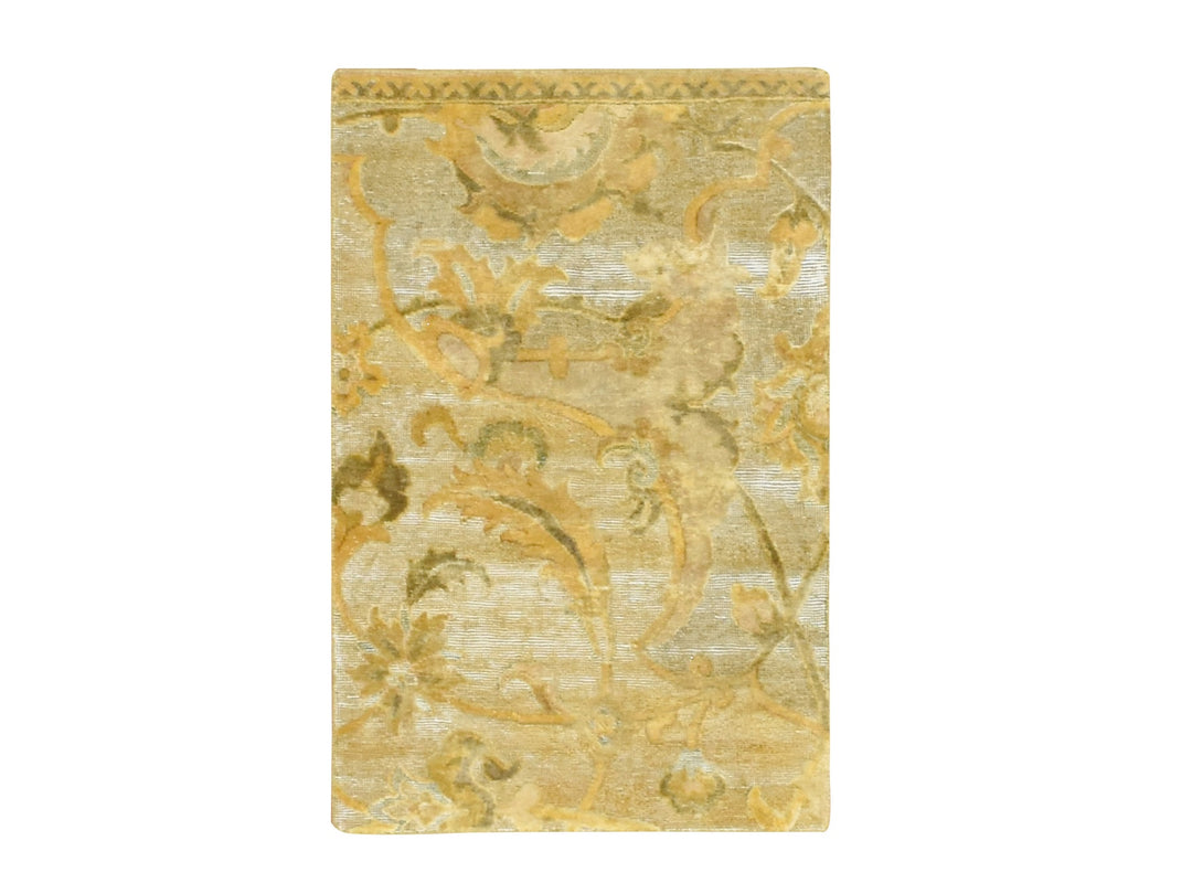 2'0" x 3'0" New Hand Knotted Yellow Silk Rectangle Oriental Rug - MOA10275910