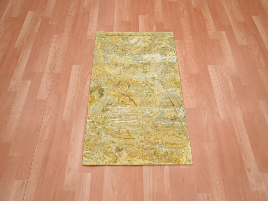2'0" x 3'0" New Hand Knotted Yellow Silk Rectangle Oriental Rug - MOA10275910