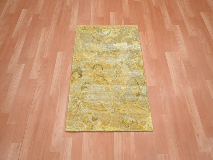 2'0" x 3'0" New Hand Knotted Yellow Silk Rectangle Oriental Rug - MOA10275910