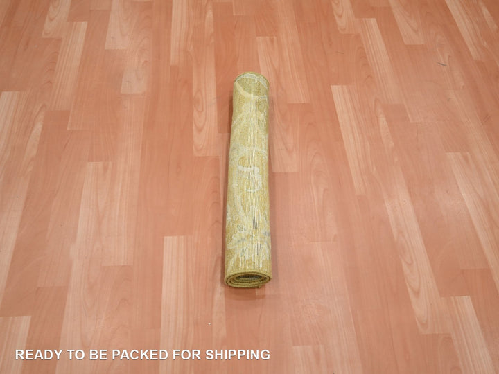2'0" x 3'0" New Hand Knotted Yellow Silk Rectangle Oriental Rug - MOA10275910