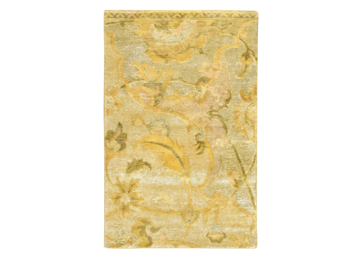 2'0" x 3'0" New Hand Knotted Yellow Silk Rectangle Oriental Rug - MOA10275911