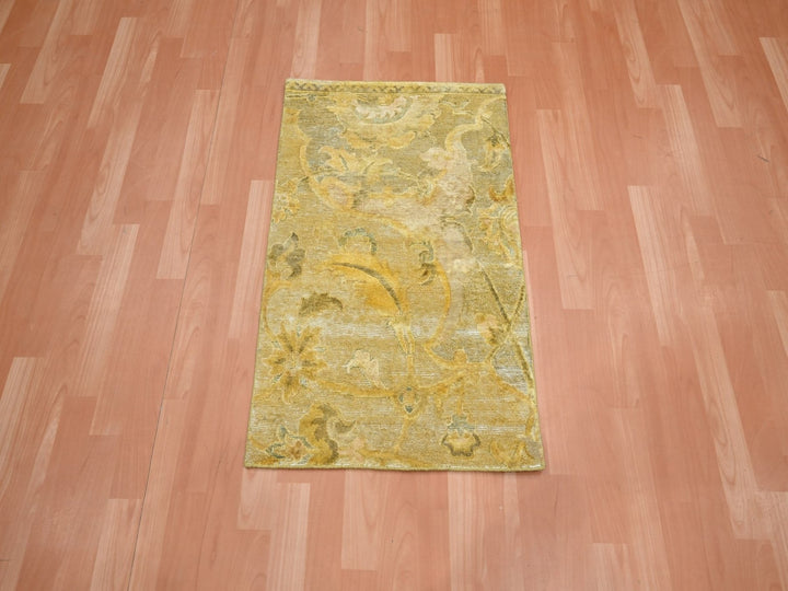 2'0" x 3'0" New Hand Knotted Yellow Silk Rectangle Oriental Rug - MOA10275911