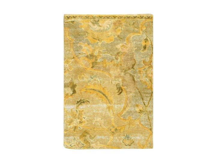 2'0" x 3'0" New Hand Knotted Yellow Silk Rectangle Oriental Rug - MOA10275912