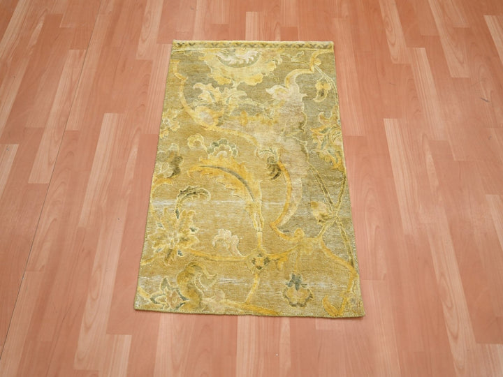 2'0" x 3'0" New Hand Knotted Yellow Silk Rectangle Oriental Rug - MOA10275912