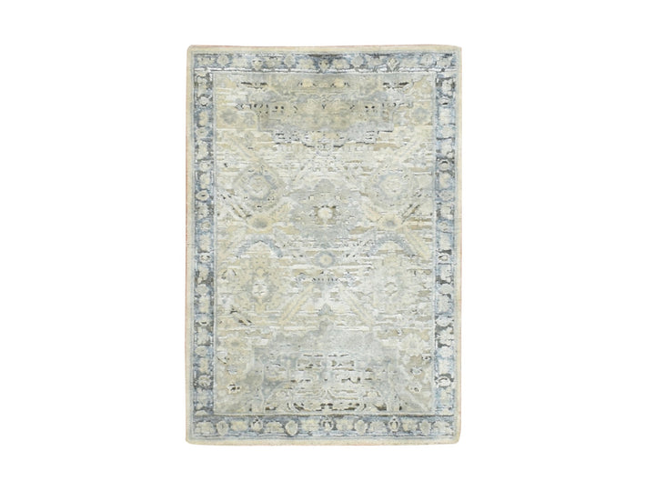 2'0" x 3'0" New Hand Knotted Grey Silk Rectangle Oriental Rug - MOA10275918